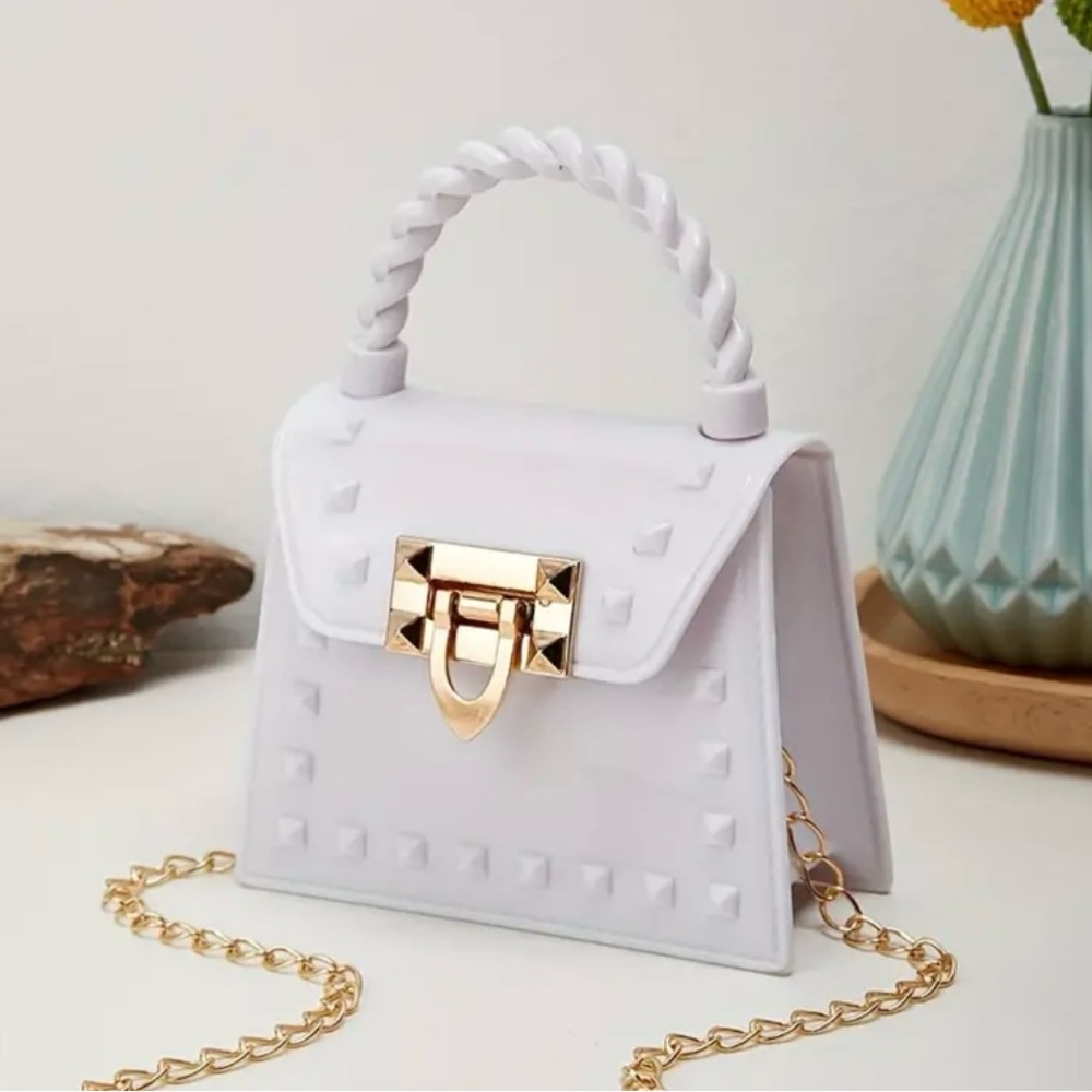 New Mini Lock Chain Solid Color Rivet Jelly Bag, Fashion Shoulder Crossbody Bag